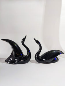Set of Vintage Modernist Style Black Ceramic Birds