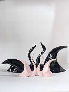 Set of Vintage Modernist Style Black Ceramic Birds