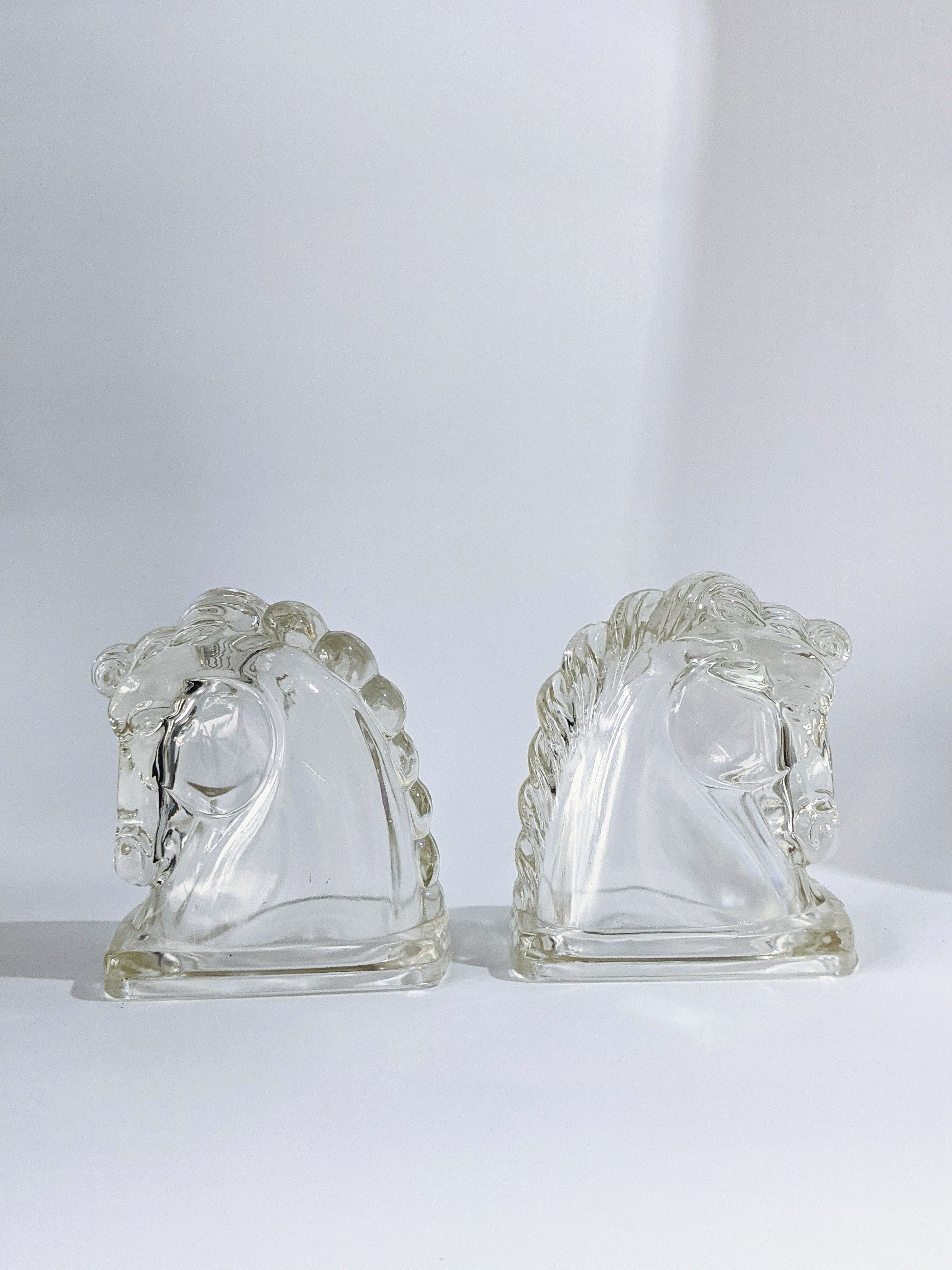Vintage Glass Horse Head Book Ends