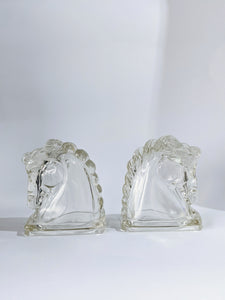 Vintage Glass Horse Head Book Ends