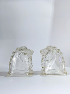 Vintage Glass Horse Head Book Ends