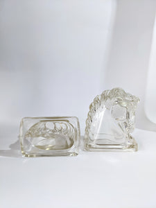 Vintage Glass Horse Head Book Ends