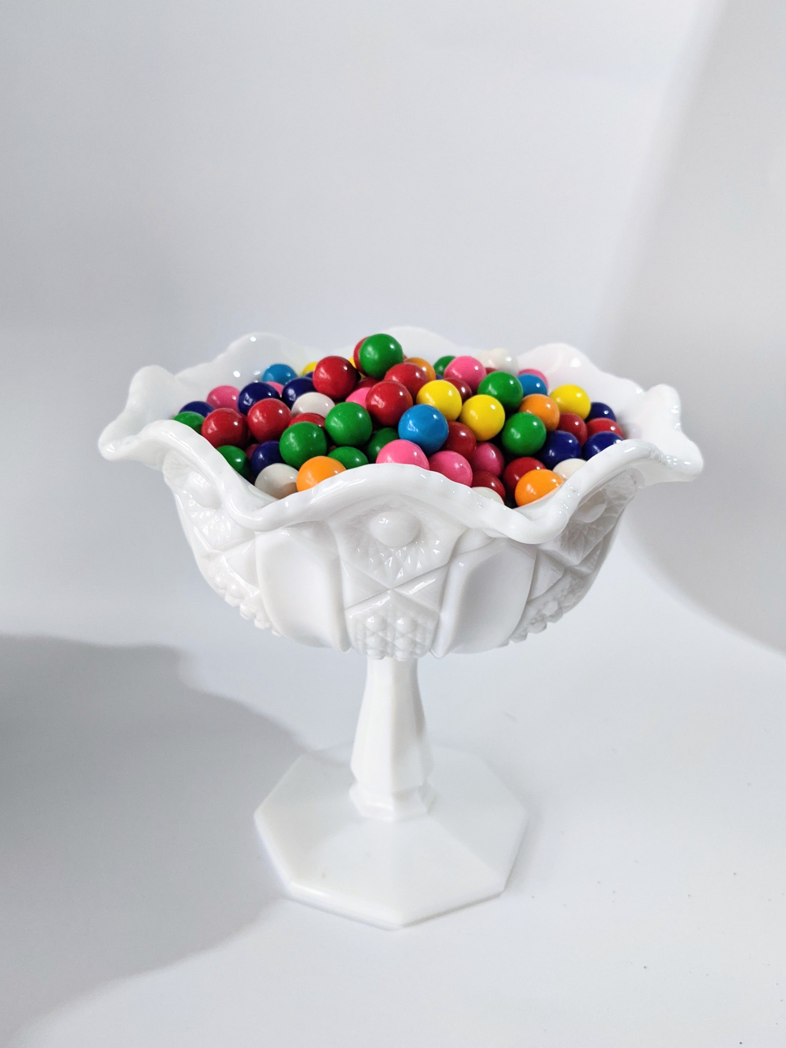 Vintage Pedestal Milk Glass Candy Bowl