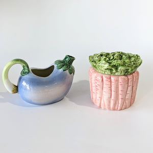 Vintage Fitz and Floyd Eggplant Creamer and Carrot Sugar Bowl
