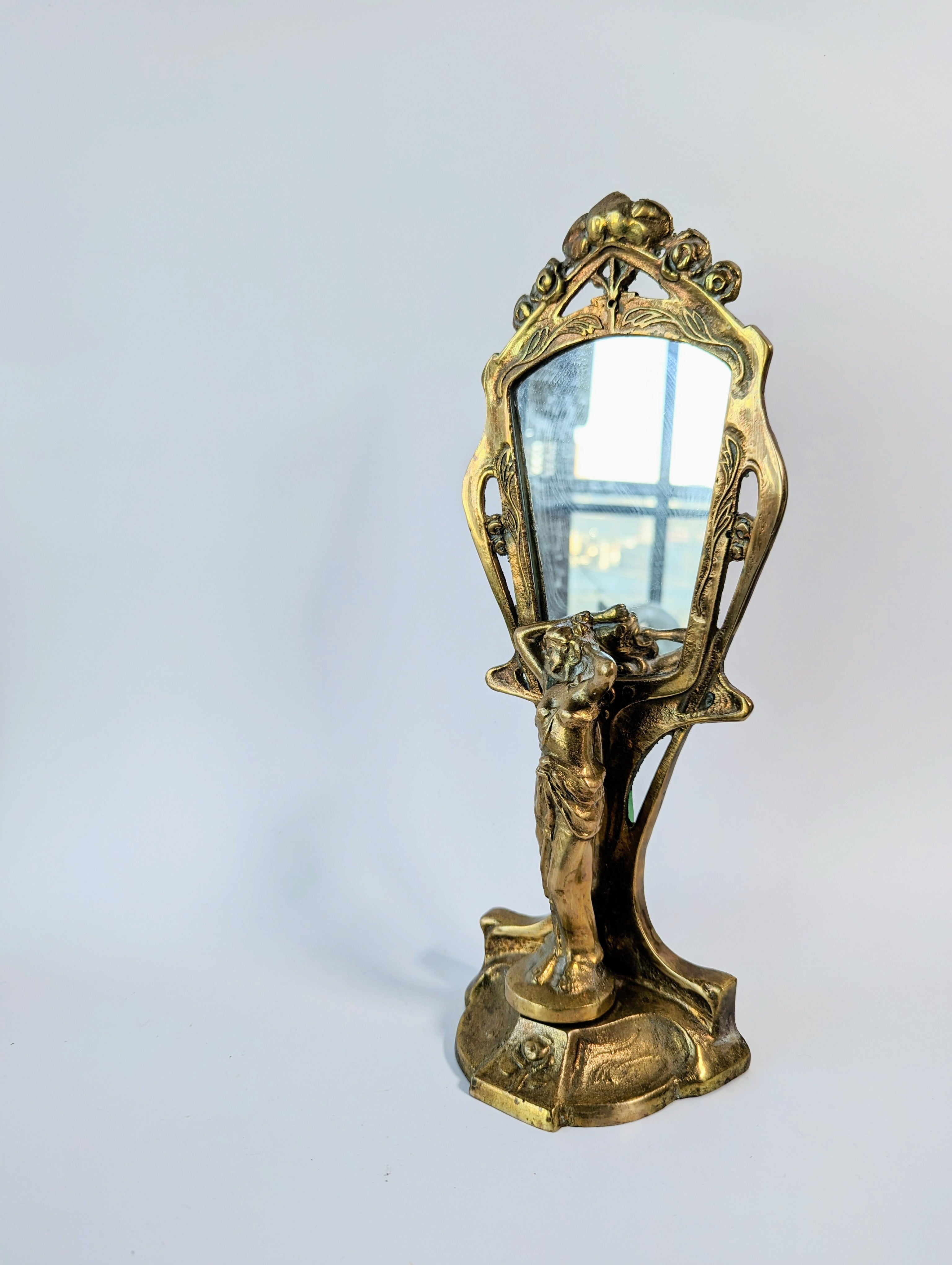 Art Nouveau Vintage Brass Vanity Mirror