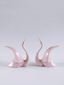 Vintage Pink Ceramic Crane Decor